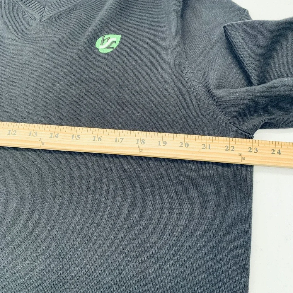 Lands End Black V Neck Sweater Men Large Long Sleeve Cotton Nylon Classic Preppy